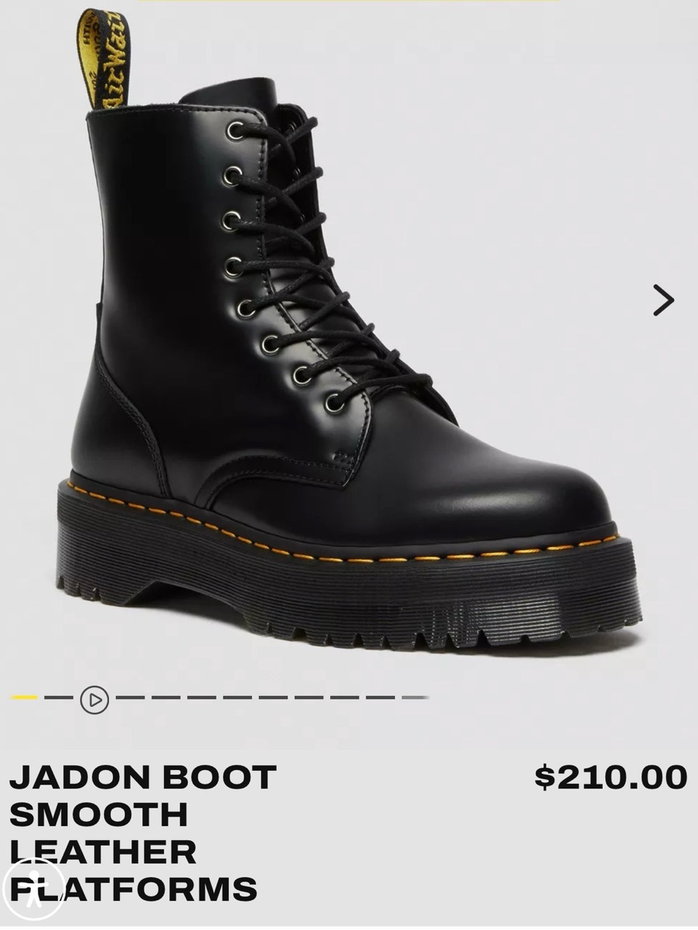 Dr. Martens Black Lace-Up Platform Boots with Yellow Stitching